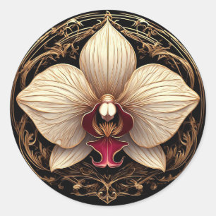 Sticker Rond Orchidée Dorée 🌿 Botanique Florale de Luxe