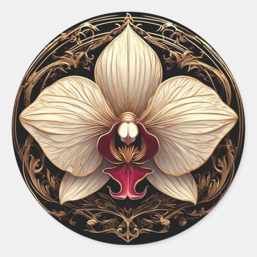 Sticker Rond Orchidée Dorée 🌿 Botanique Florale de Luxe (Devant)