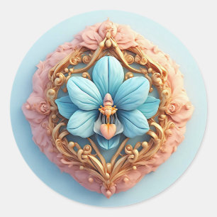 Sticker Rond Orchidée élégante dans un cadre doré complexe