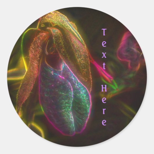 Sticker Rond Orchidée Lady Slipper Abstraite personnalisée (Devant)