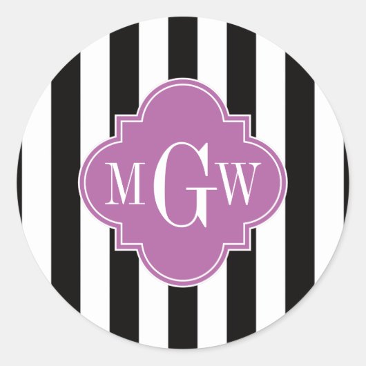 Sticker Rond Orchidée noire blanche Quatrefoil 3 Monogramme (Devant)