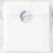 Sticker Rond Orchidée violette Vert rayures Merci Floral (Sac)