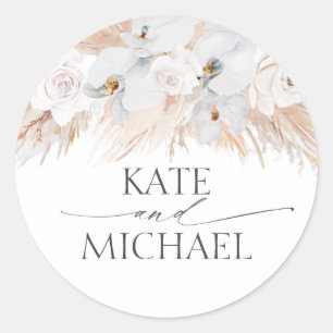 Sticker Rond Orchidées blanches et Mariage en herbe de Pampas
