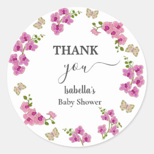 Sticker Rond Orchidées Papillon tropical Purple Pin Baby shower