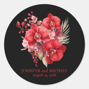 Sticker Rond Orchidées rouges Fleur Mariage floral
