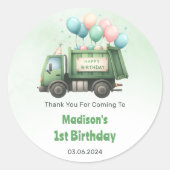 Sticker Rond Ordures Camion 1ère fête d'anniversaire (Devant)
