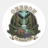 Sticker Rond Oregon Beaver State Forest & Waterfall Emblem (Devant)