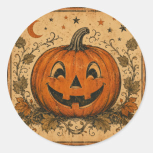 Sticker Rond Oreiller jeté vintage citrouille Halloween