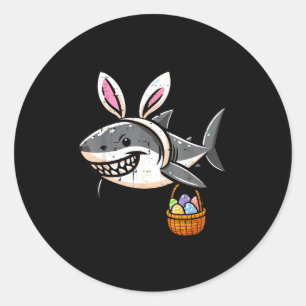 Sticker Rond Oreilles de lapin de Pâques requin panier d'oeufs