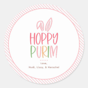 Sticker Rond Oreilles de lapin de Pourim joyeux