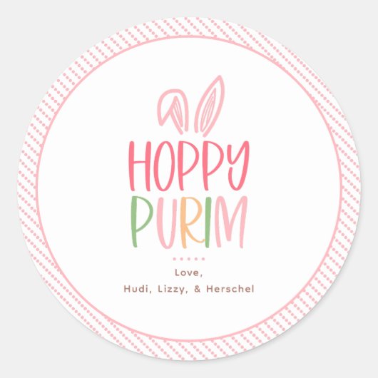 Sticker Rond Oreilles de lapin de Pourim joyeux (Devant)