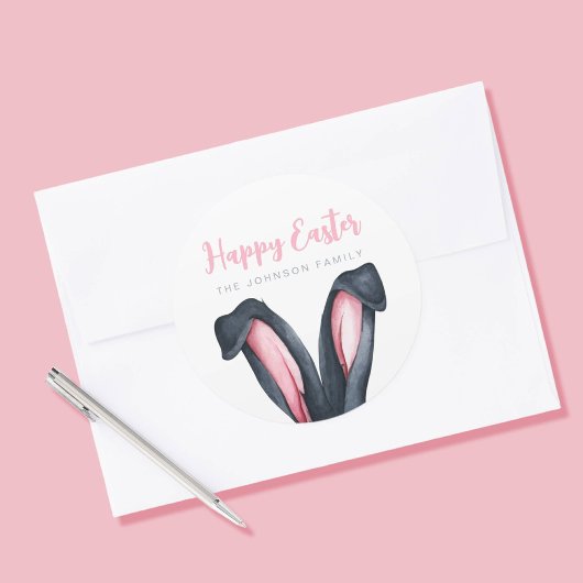Sticker Rond Oreilles de Lapin Mignon Joyeuses Pâques