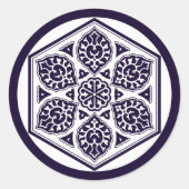 Sticker Rond Oriental Bleu Blanc Ottoman Tracery Art (Devant)