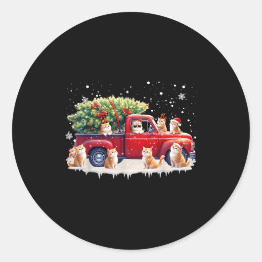 Sticker Rond Oriental Cat Red Truck Christmas Tree Santa Ugly X (Devant)