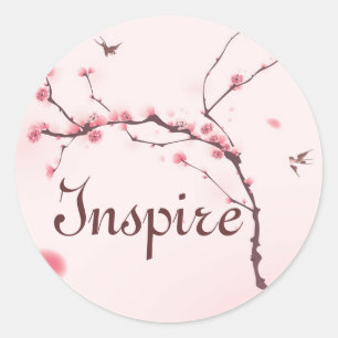 Sticker Rond Oriental painting, cherry blossom