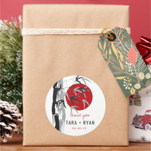 Sticker Rond Oriental Sunrise Zen Bamboo Garden Mariage asiatiq