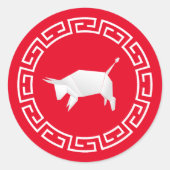 Sticker Rond Origami chinois Ox, rouge (Devant)