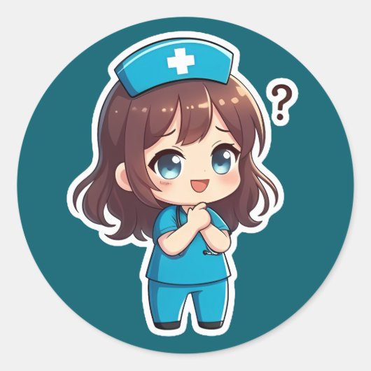 Sticker Rond Original Chibi Nurse - The Questioning Moment (Devant)