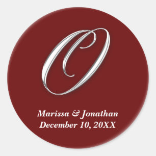 Sticker Rond Original O vin rouge monogramme personnalisé nom d