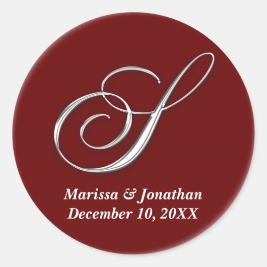 Sticker Rond Original S vin rouge monogramme personnalisé nom d (Devant)
