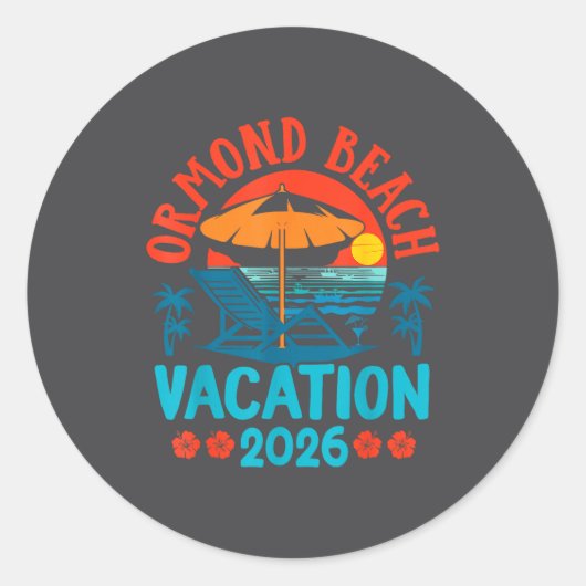 Sticker Rond Ormond Beach Florida 2026 Family Vacation Beach Su (Devant)