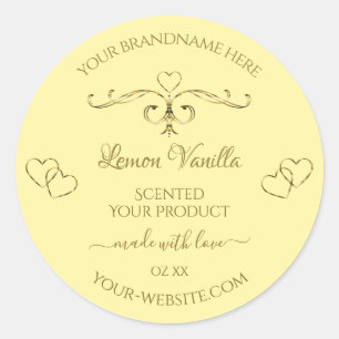 Sticker Rond Ornat Or moderne sur crème Produits Coeurs Étiquet