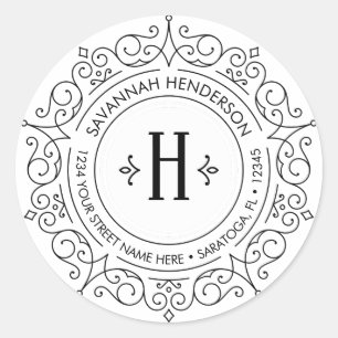 Sticker Rond Ornate Vintage Swirls Circular Adresse de retour