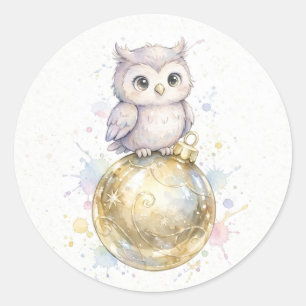 Sticker Rond Ornement Chouette Noël