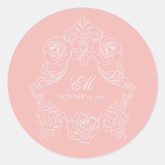 Sticker Rond Ornement de blason de monogramme rose blush Logo d (Devant)
