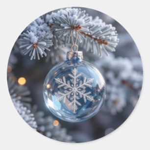 Sticker Rond Ornement de Noël en cristal en forme de flocon de