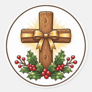Sticker Rond Ornement de Noël en Croix de Bois Rustique