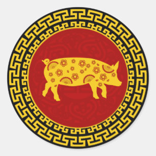 Sticker Rond Ornement de porc du Nouvel An chinois