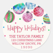 Sticker Rond Ornement de vacances Noël Adresse de retour (Devant)