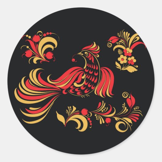 Sticker Rond ornement d'oiseaux russes (Devant)