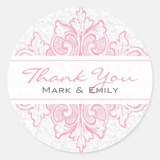 Sticker Rond Ornement Floral Rose Et Blanc Pastel (Devant)