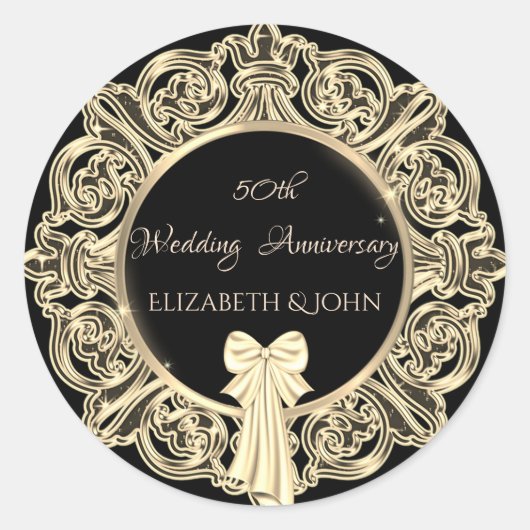 Sticker Rond Ornement or élégant, Anniversaire de la Bow (Devant)