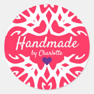 Sticker Rond Ornement rose chaud fait à la main par Signature R