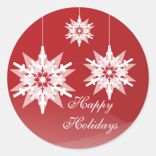 Sticker Rond Ornement Snowflakes Gros Fêtes Rouges