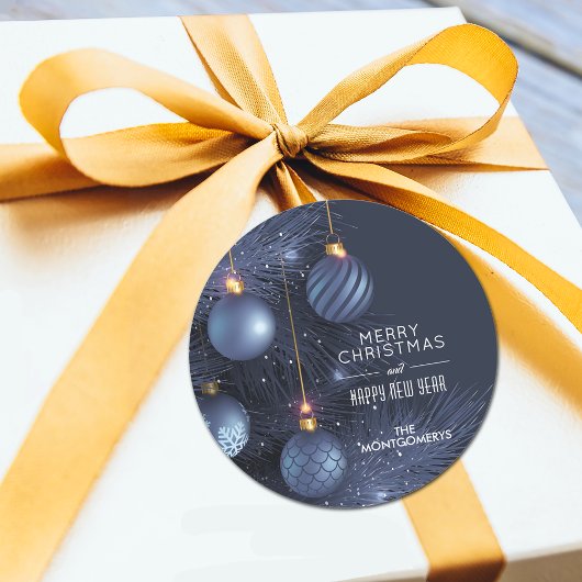 Sticker Rond Ornements bleus de Noël