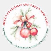 Sticker Rond Ornements Bow Aiguilles de pin Adresse de Noël (Devant)
