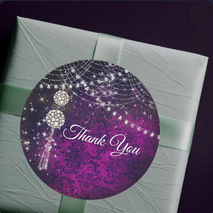 Sticker Rond Ornements de monogramme magenta violet mignon