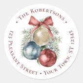 Sticker Rond Ornements de Noël Adresse de retour (Devant)