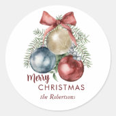 Sticker Rond Ornements de Noël Aquarelle Vacances (Devant)
