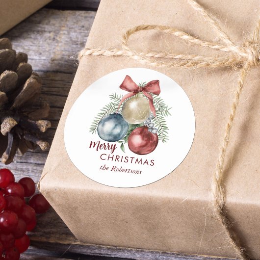 Sticker Rond Ornements de Noël Aquarelle Vacances