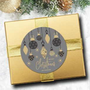 Sticker Rond Ornements de Noël chic sur gris