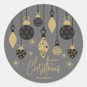 Sticker Rond Ornements de Noël chic sur gris (Devant)