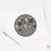 Sticker Rond Ornements de Noël chic sur gris (Enveloppe)