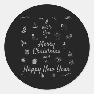 Sticker Rond Ornements de Noël Joyeux Noël Joyeux Nouvel An