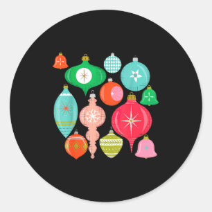 Sticker Rond Ornements de Noël Rétro Moderne du Milieu du Siècl