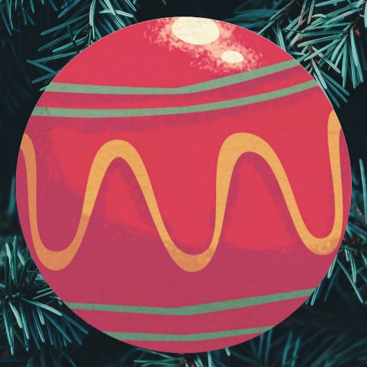 Sticker Rond Ornements de Noël rétro rouge et vert